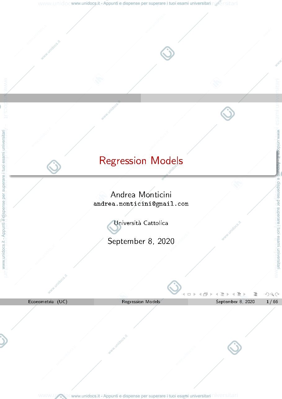 Anteprima pagina 1 — Slide econometria