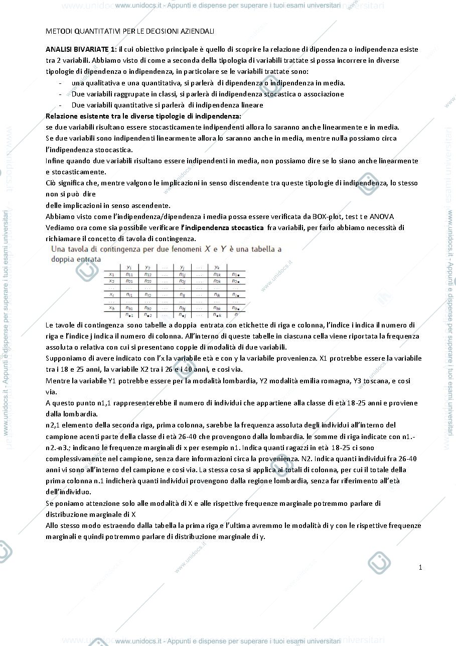 Anteprima pagina 1 — metodi quantitativi per le decisioni aziendali
