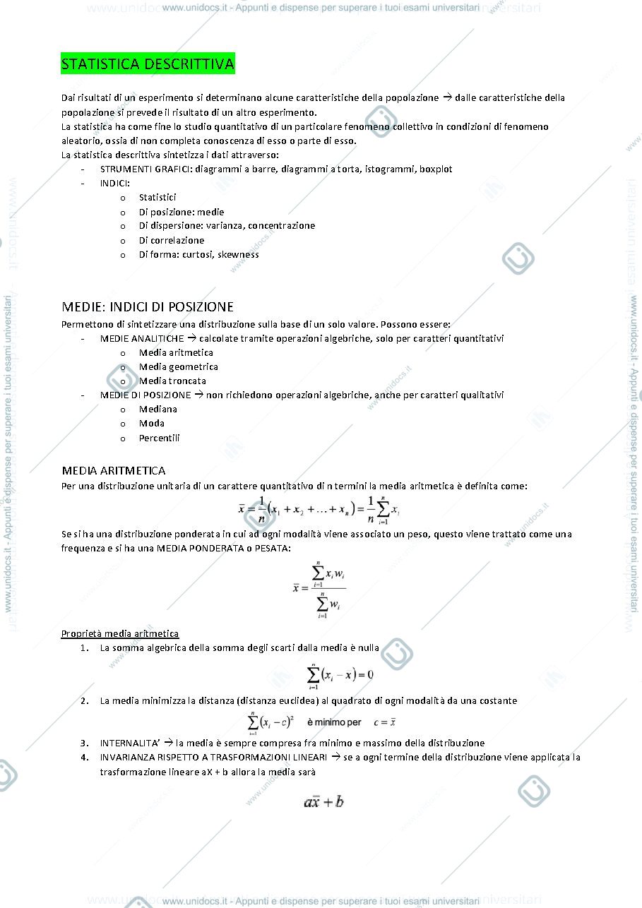 Anteprima pagina 1 — Appunti Metodi Statistici per la Bioingegneria