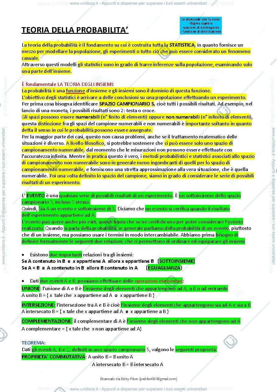 Anteprima pagina 1 — Metodi statistici per l'economia