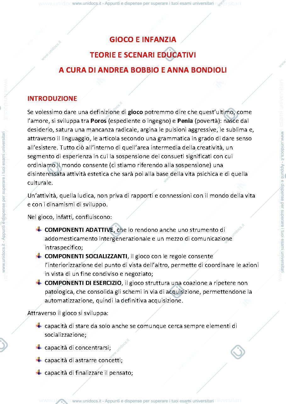 Anteprima pagina 1 — Gioco e infanzia
