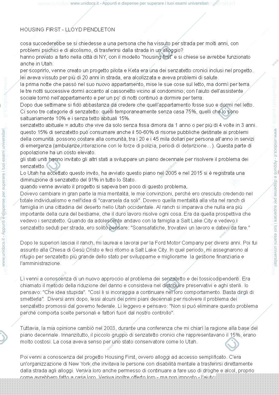 Anteprima pagina 1 — Housing first - metodologia del servizio sociale 1 - Avancini