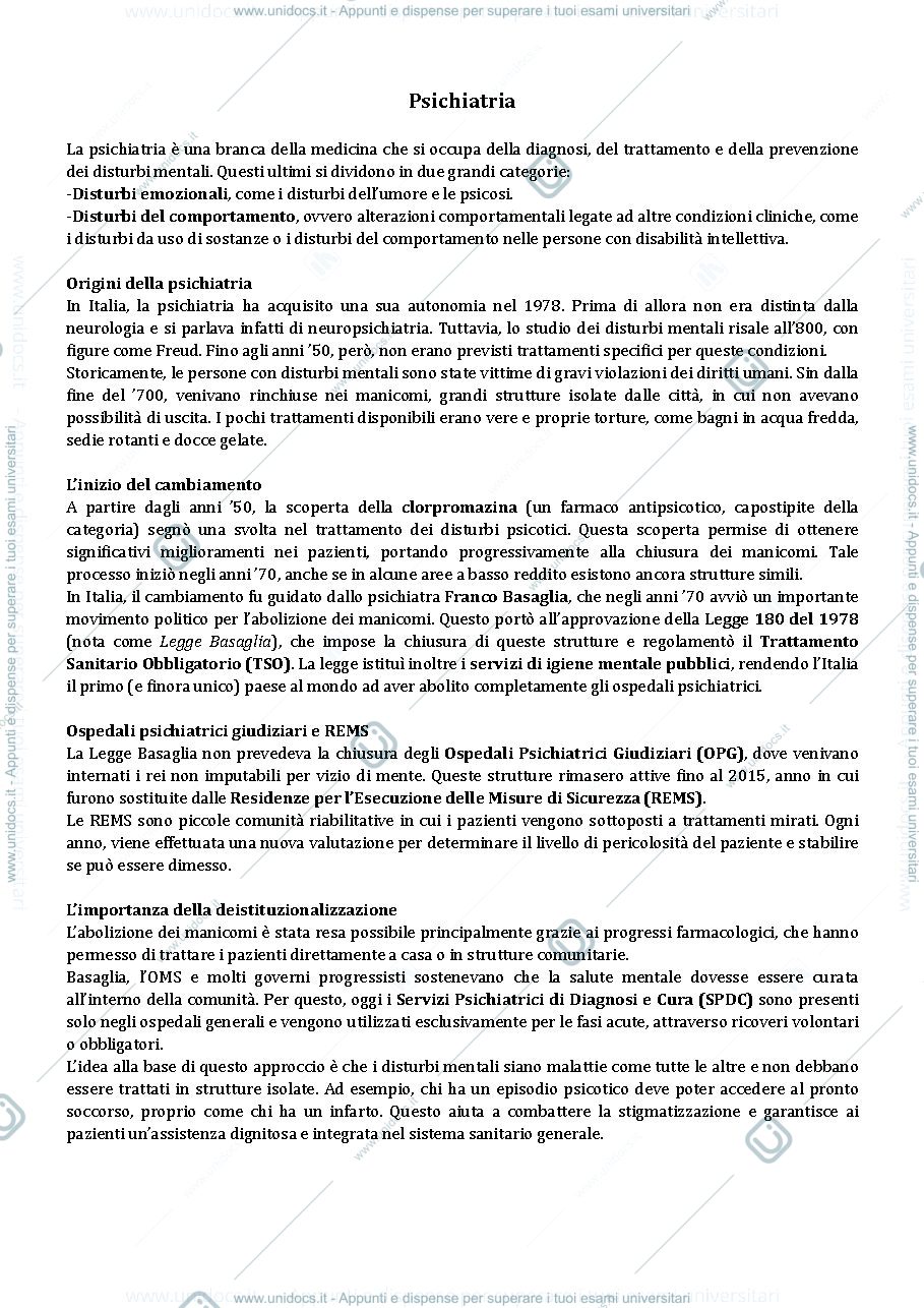 Anteprima pagina 1 — Psichiatria 1 anno 2 semestre