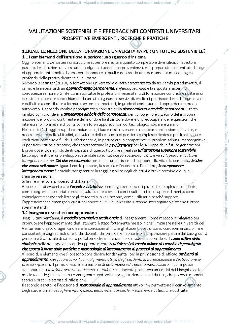 Anteprima pagina 1 — Valutazione sostenibile e feedback nei contesti universitari