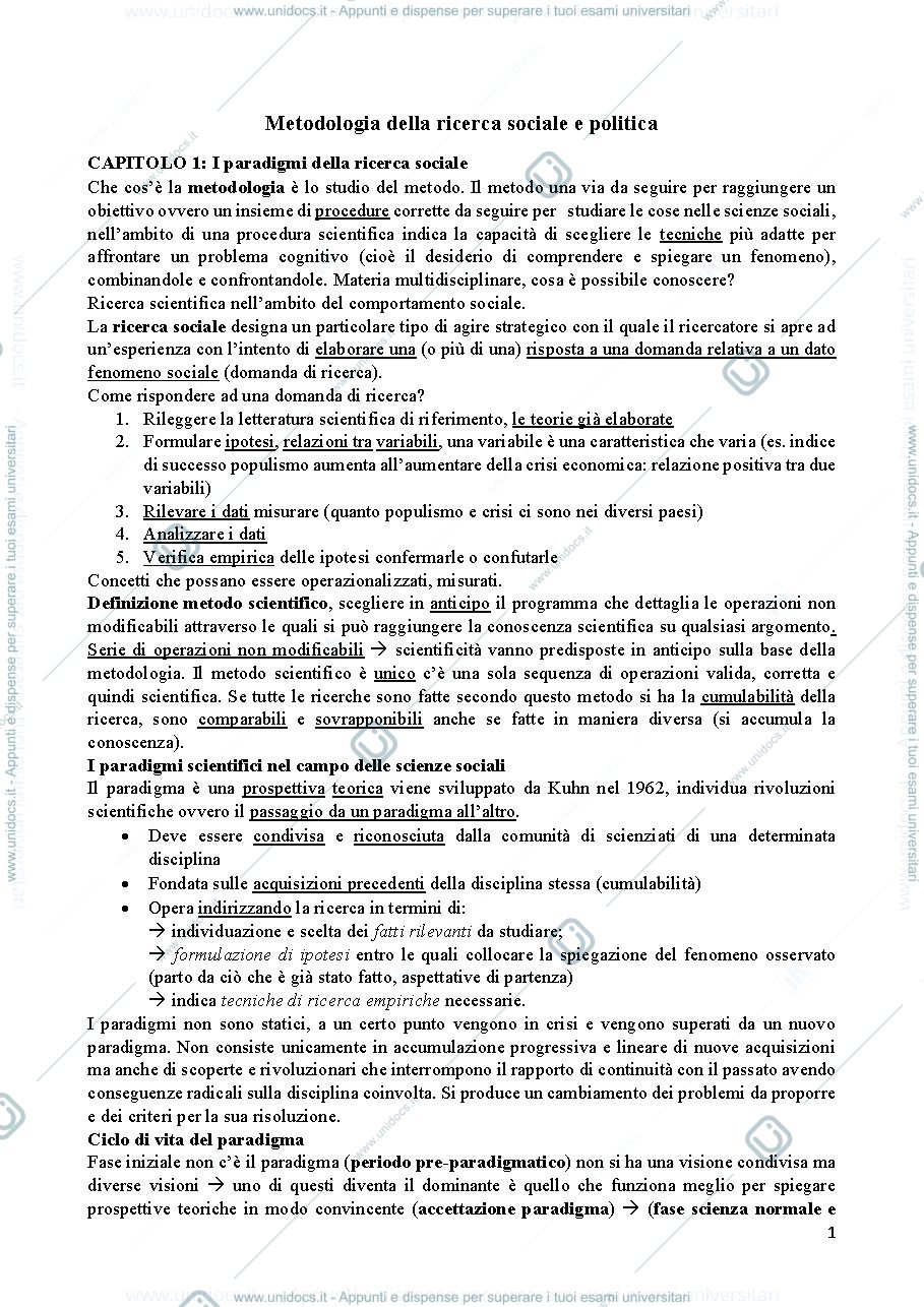 Anteprima pagina 1 — Metodologia della ricerca sociale e politica lm