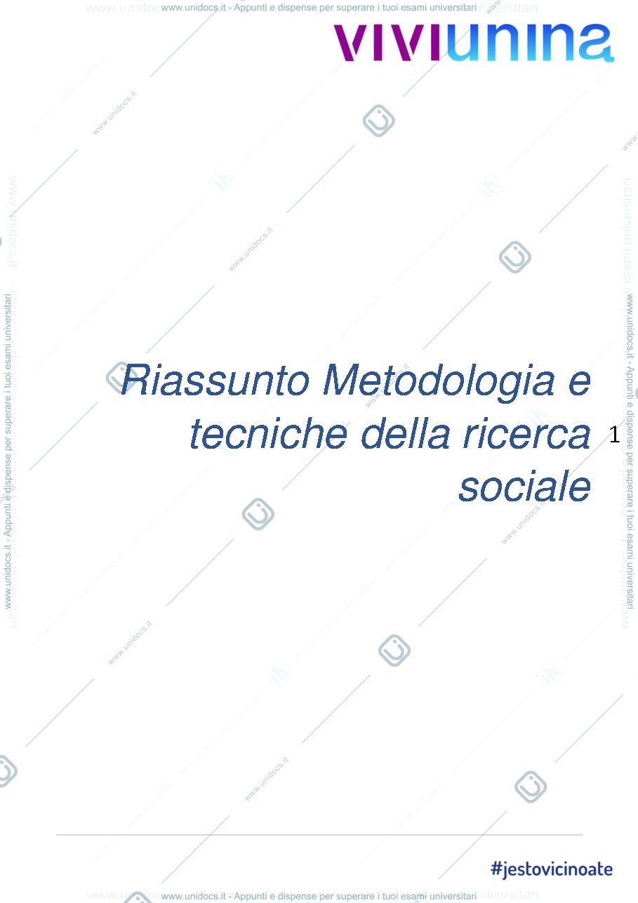 Anteprima pagina 1 — Riassunto metodogia e tecniche sociali