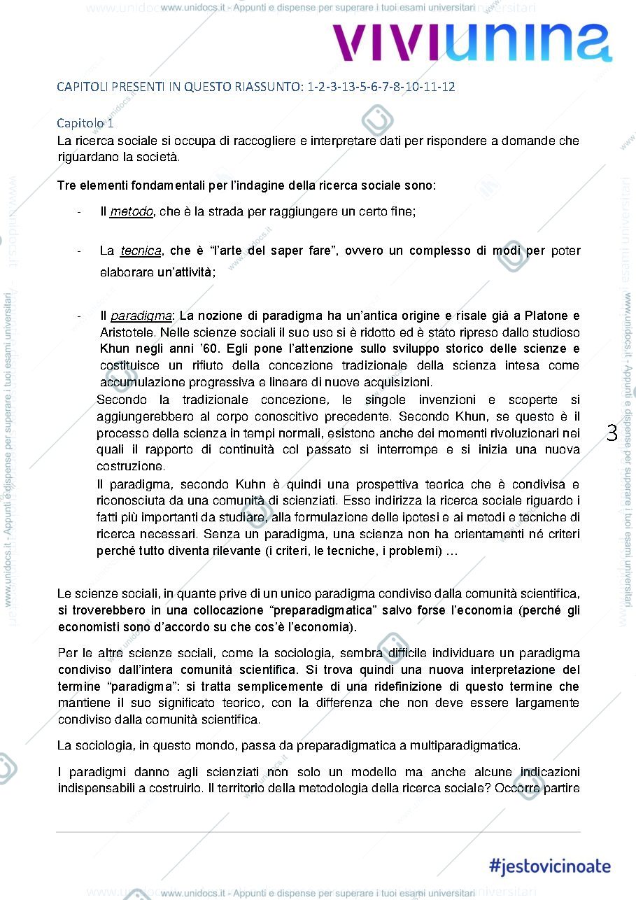 Anteprima pagina 3 — Riassunto metodogia e tecniche sociali