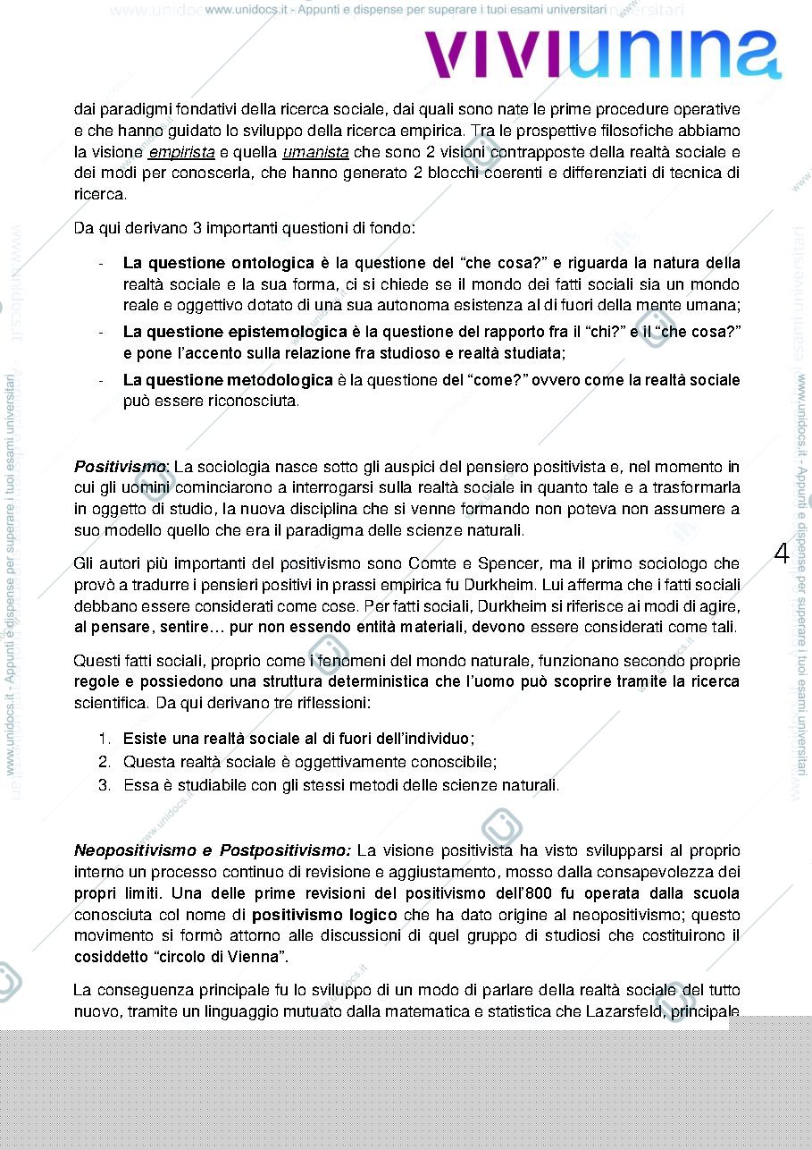 Anteprima pagina 4 — Riassunto metodogia e tecniche sociali