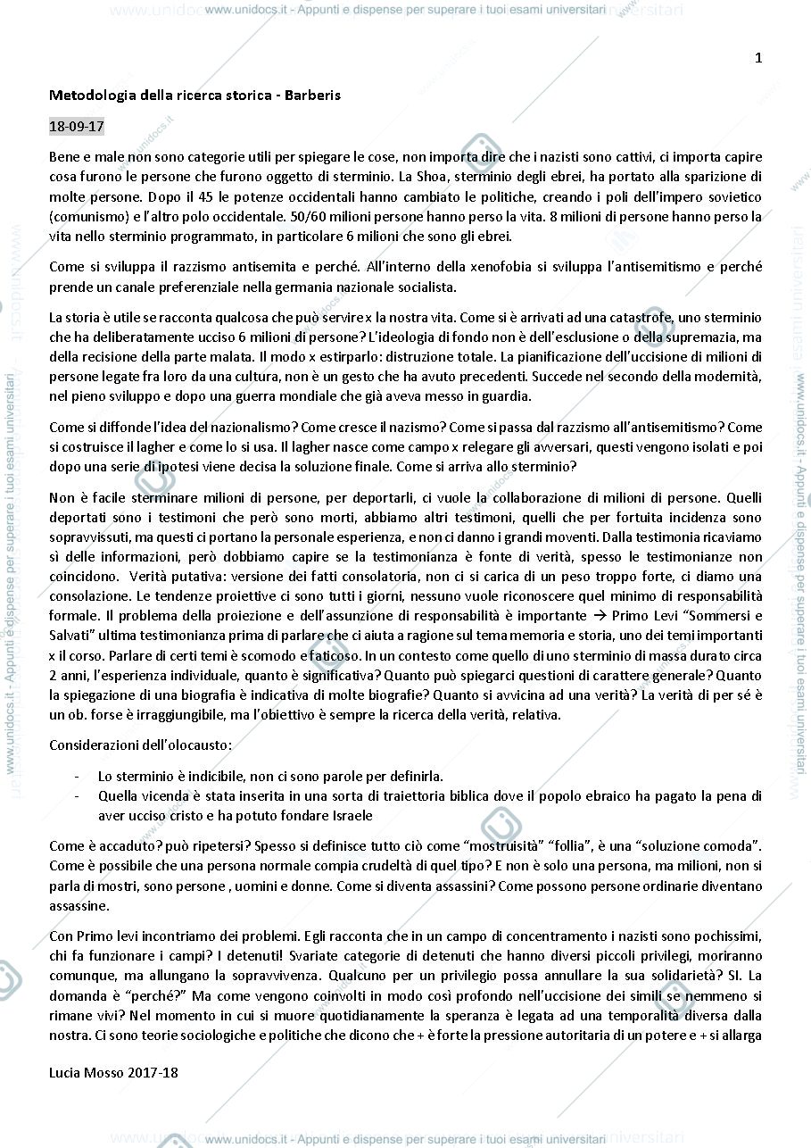 Anteprima pagina 1 — APPUNTI METODOLOGIA DELLA RICERCA STORICA