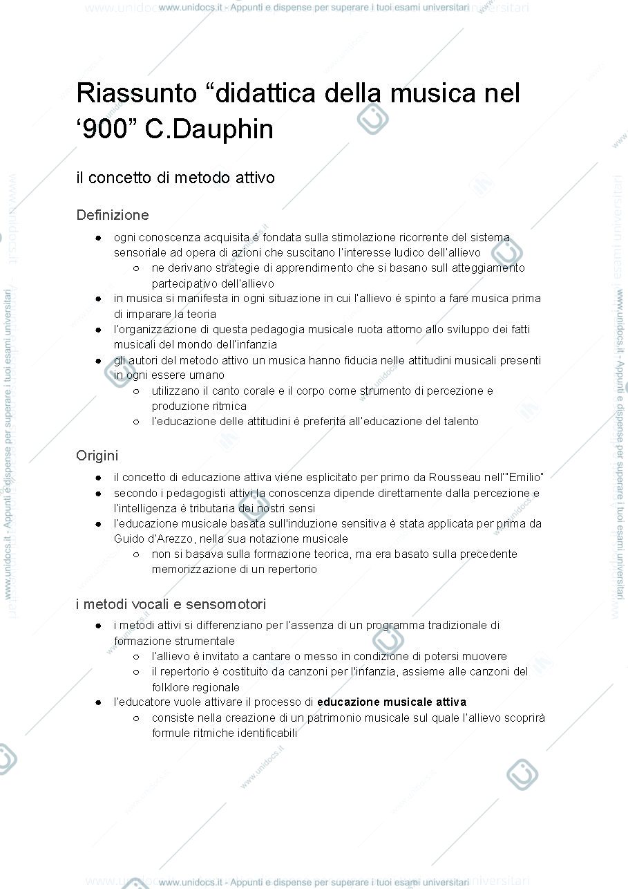 Anteprima pagina 1 — riassunto didattica della musica nel 900 - C.Deriu