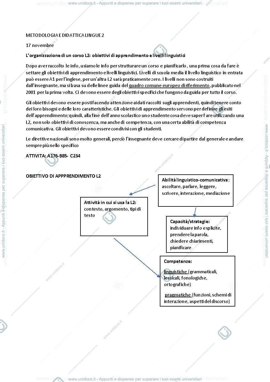 Anteprima pagina 1 — METODOLOGIA E DIDATTICA L2, ORGANIZZAZIONE DI UN CORSO L2