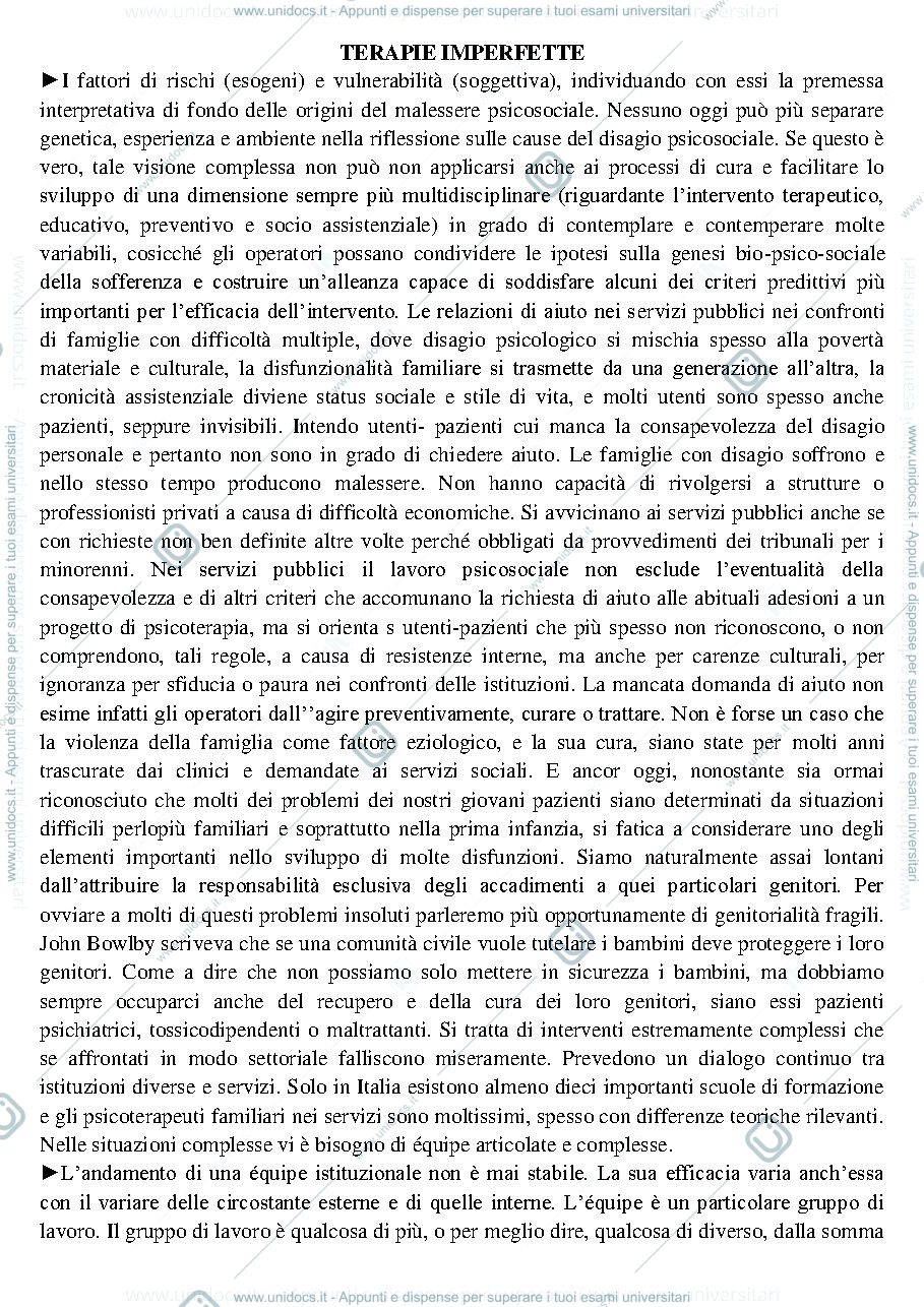 Anteprima pagina 1 — Terapie imperfette. Il lavoro psicosociale nei servizi pubblici