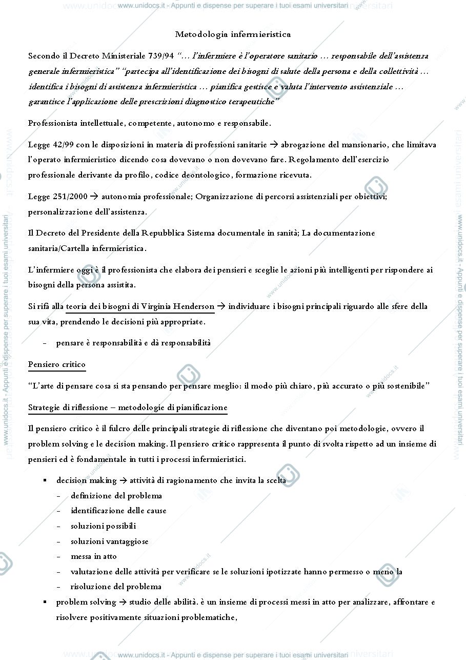 Anteprima pagina 1 — Metodologia infermieristica