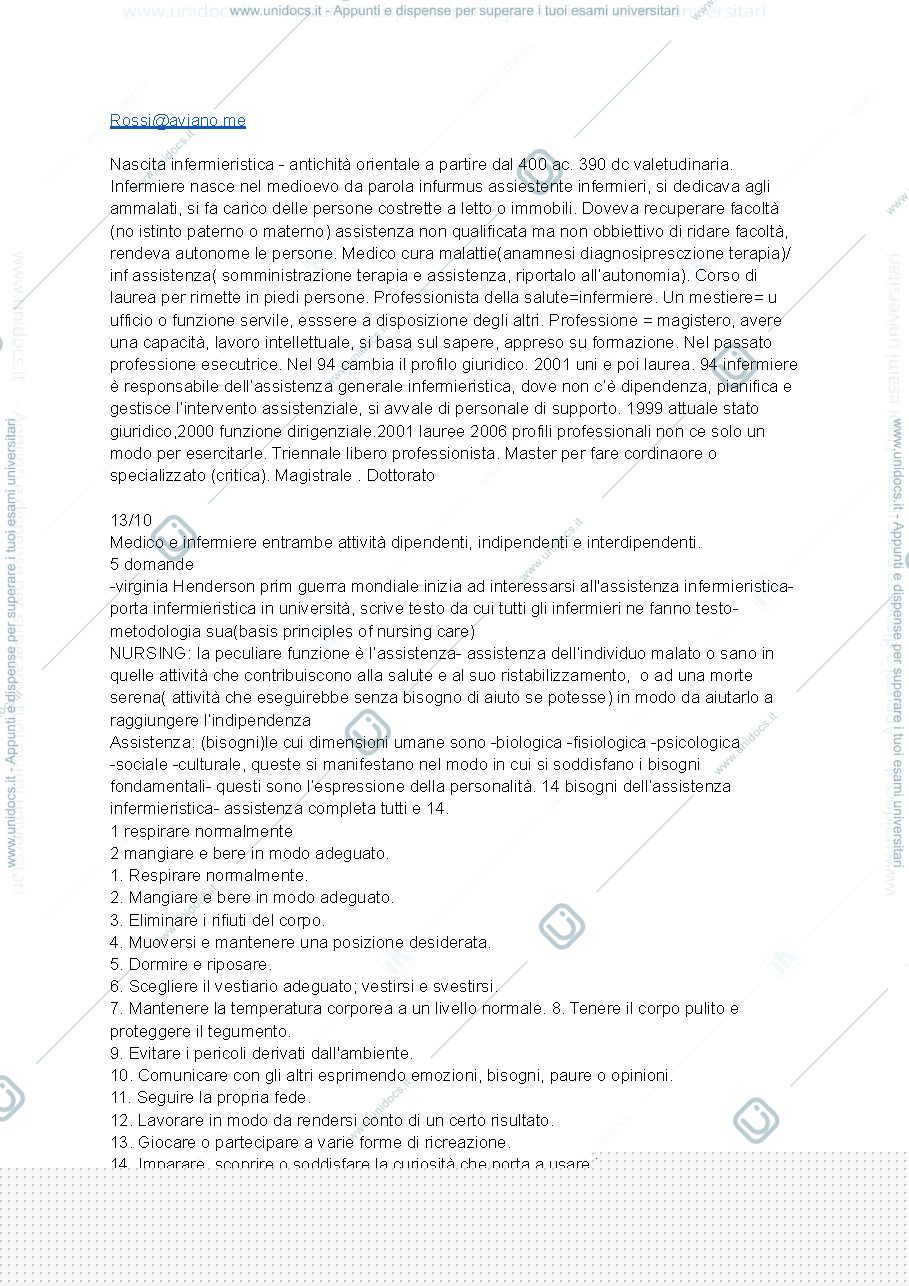 Anteprima pagina 1 — Metodologia infermieristica 
