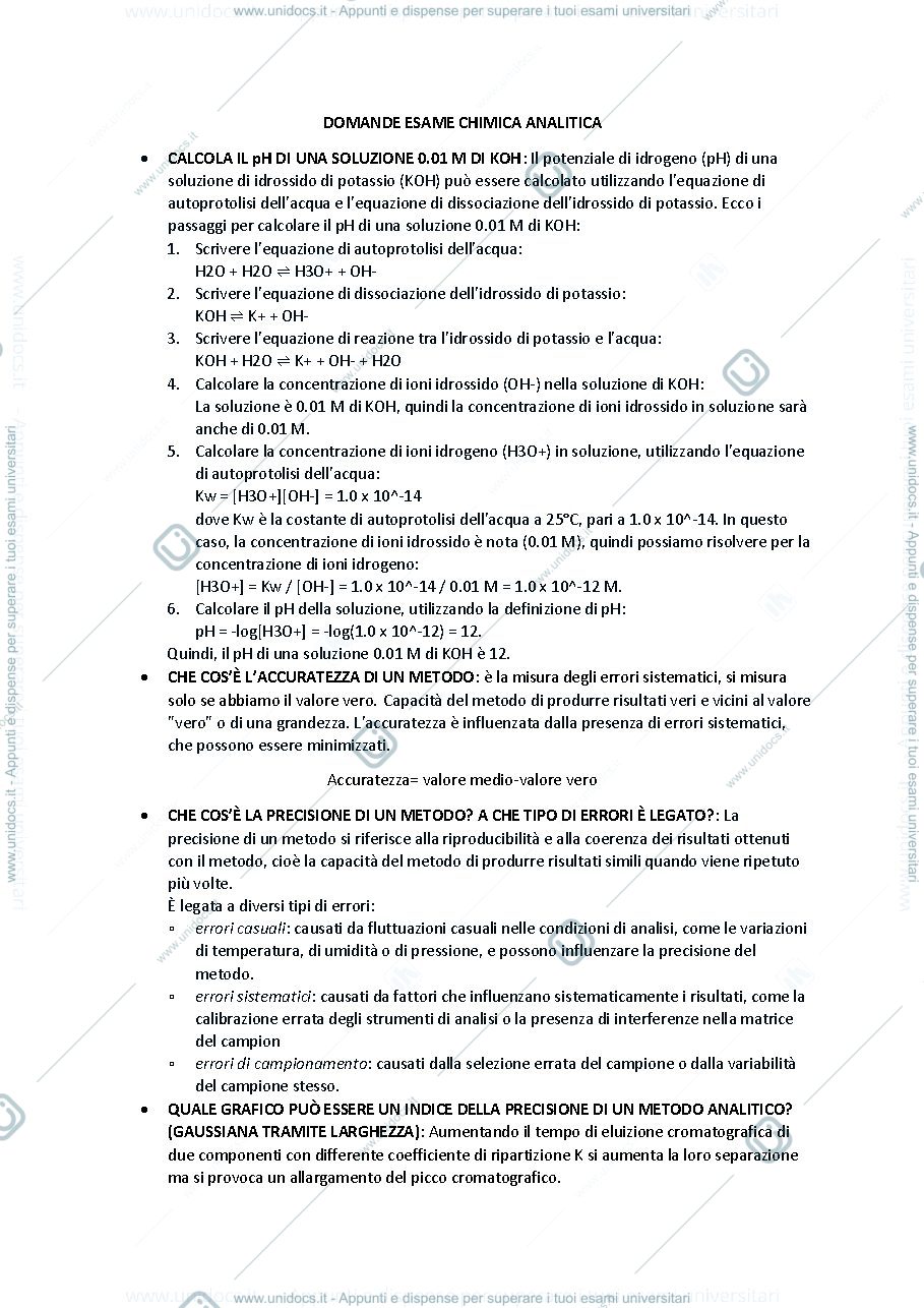 Anteprima pagina 1 — Domande esame metodologie analitiche in enologia