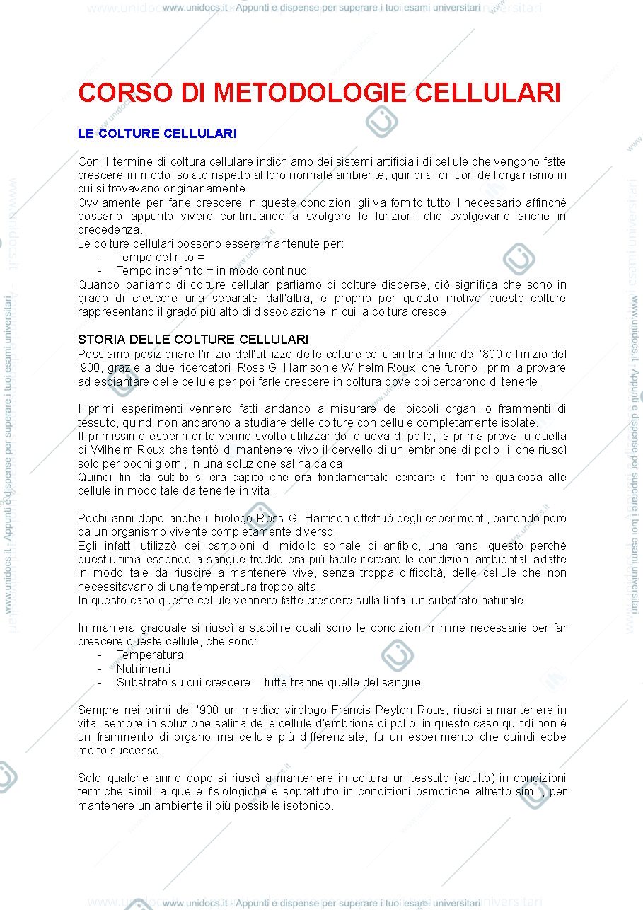Anteprima pagina 1 — METODOLOGIE CELLULARI