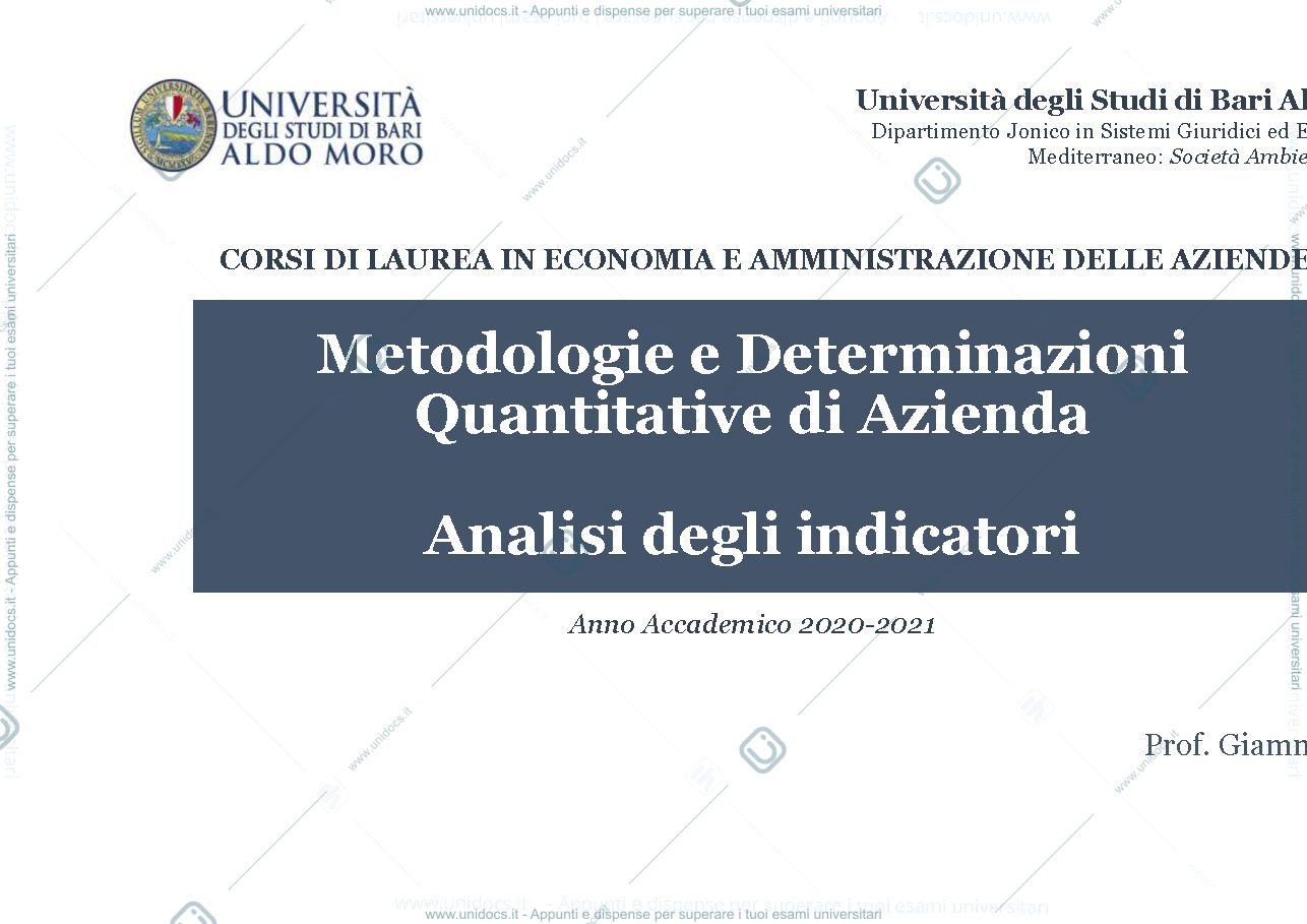 Anteprima pagina 1 — analisi degli indicatori