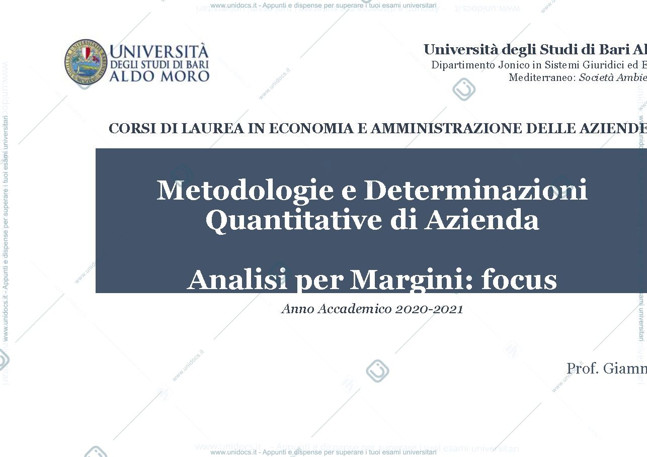 Anteprima pagina 1 — analisi per margini