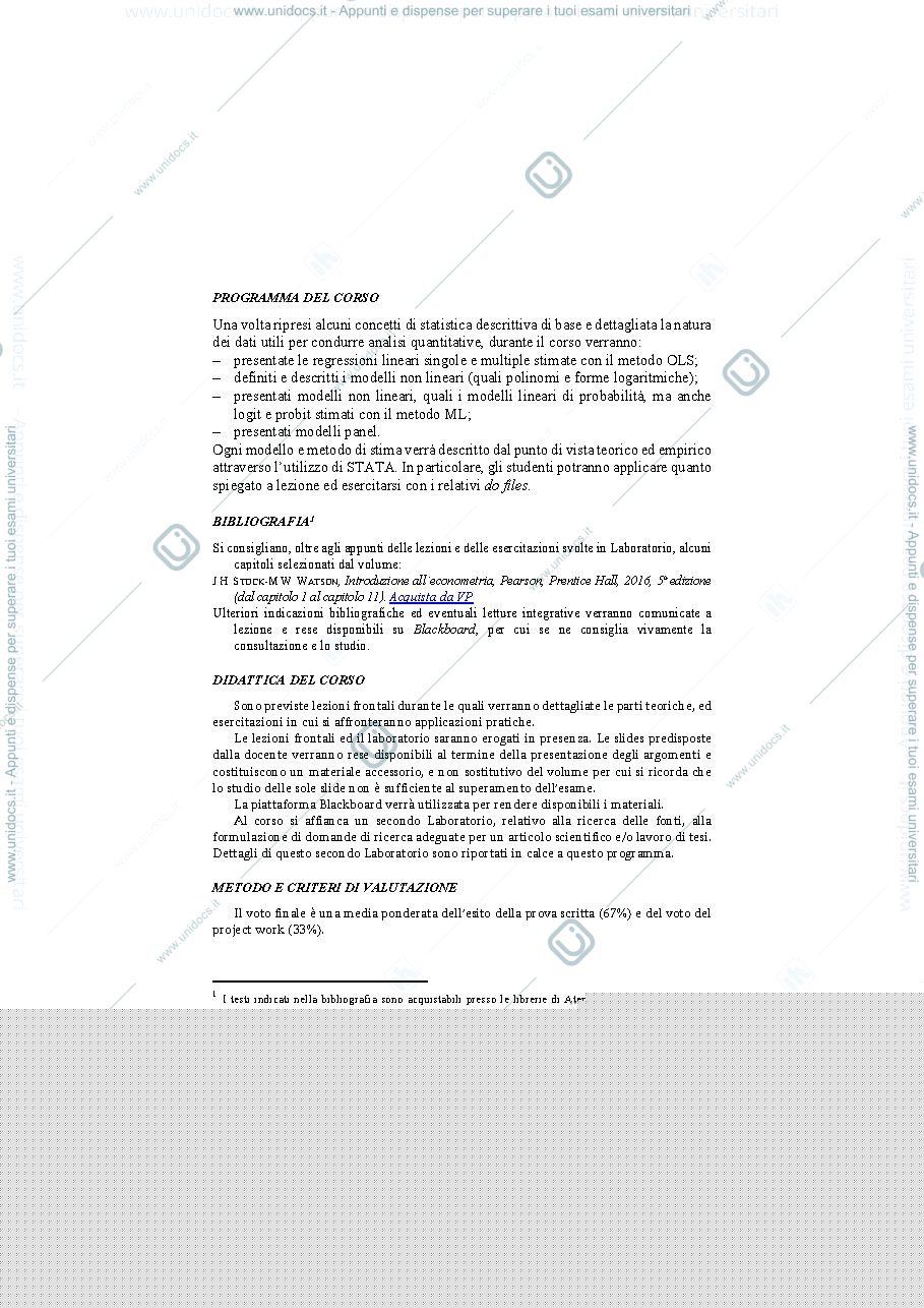 Anteprima pagina 2 — Programma di studio di Metodologie per la valutazione delle politiche 1 