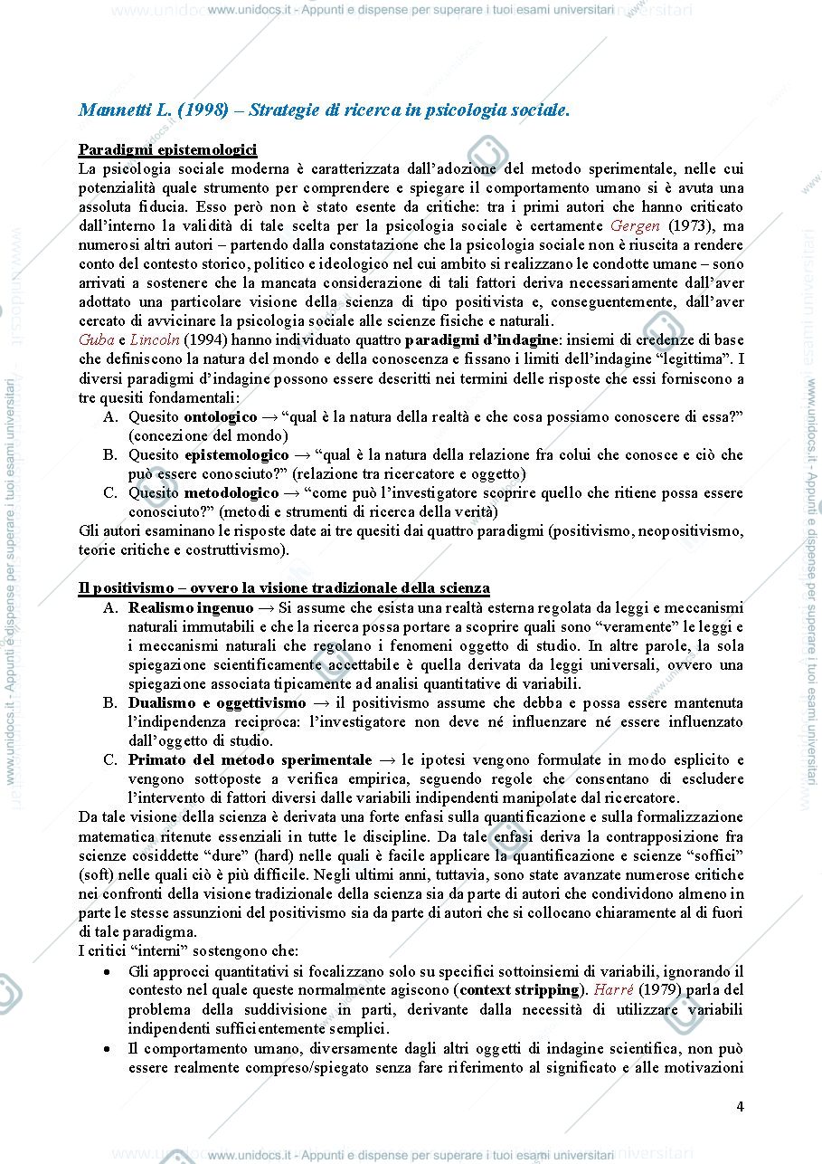 Anteprima pagina 4 — Riassunti Metodologie Qualitative