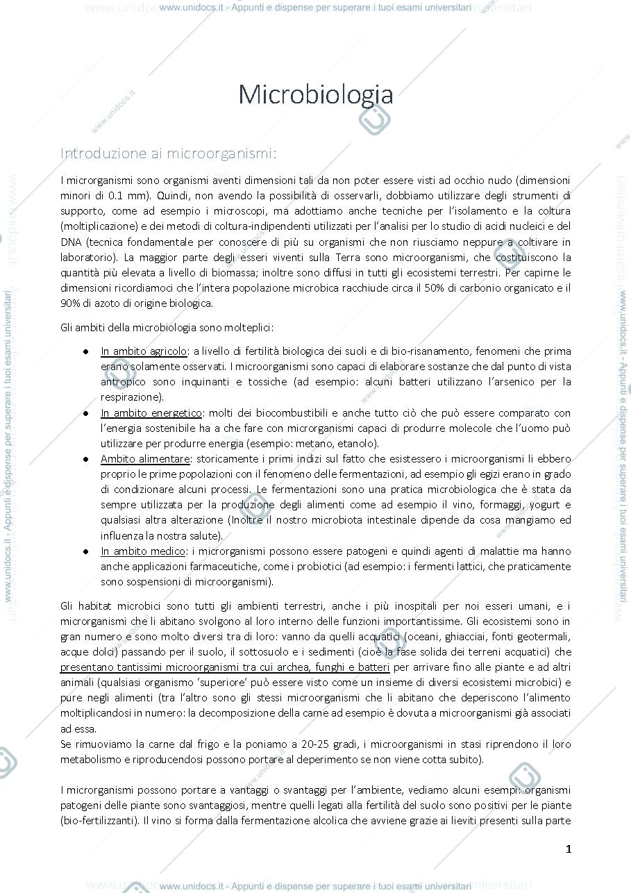 Anteprima pagina 1 — Appunti di microbiologia Agraria