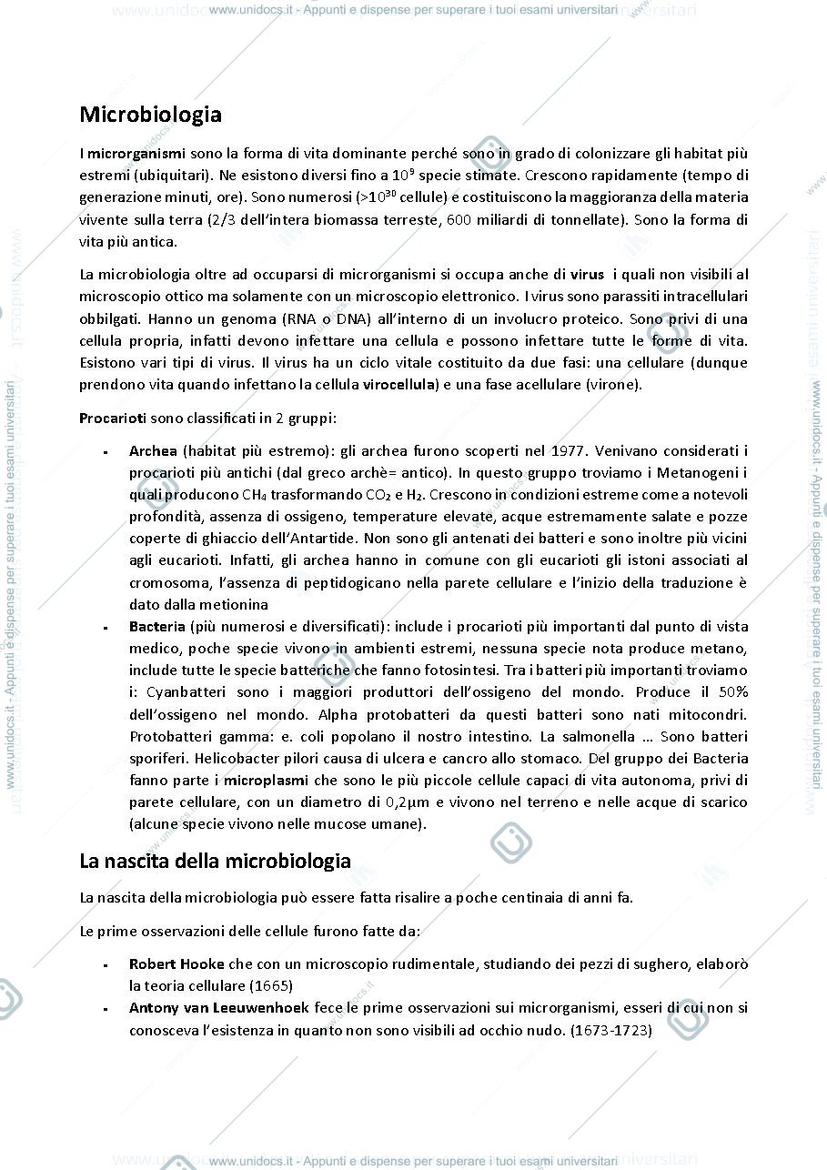 Anteprima pagina 1 — Appunti Microbiologia
