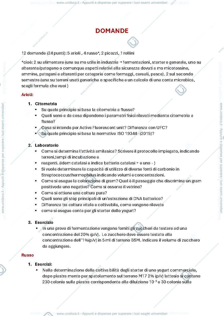 Anteprima pagina 1 — Domande e appunti microbiologiche applicata 
