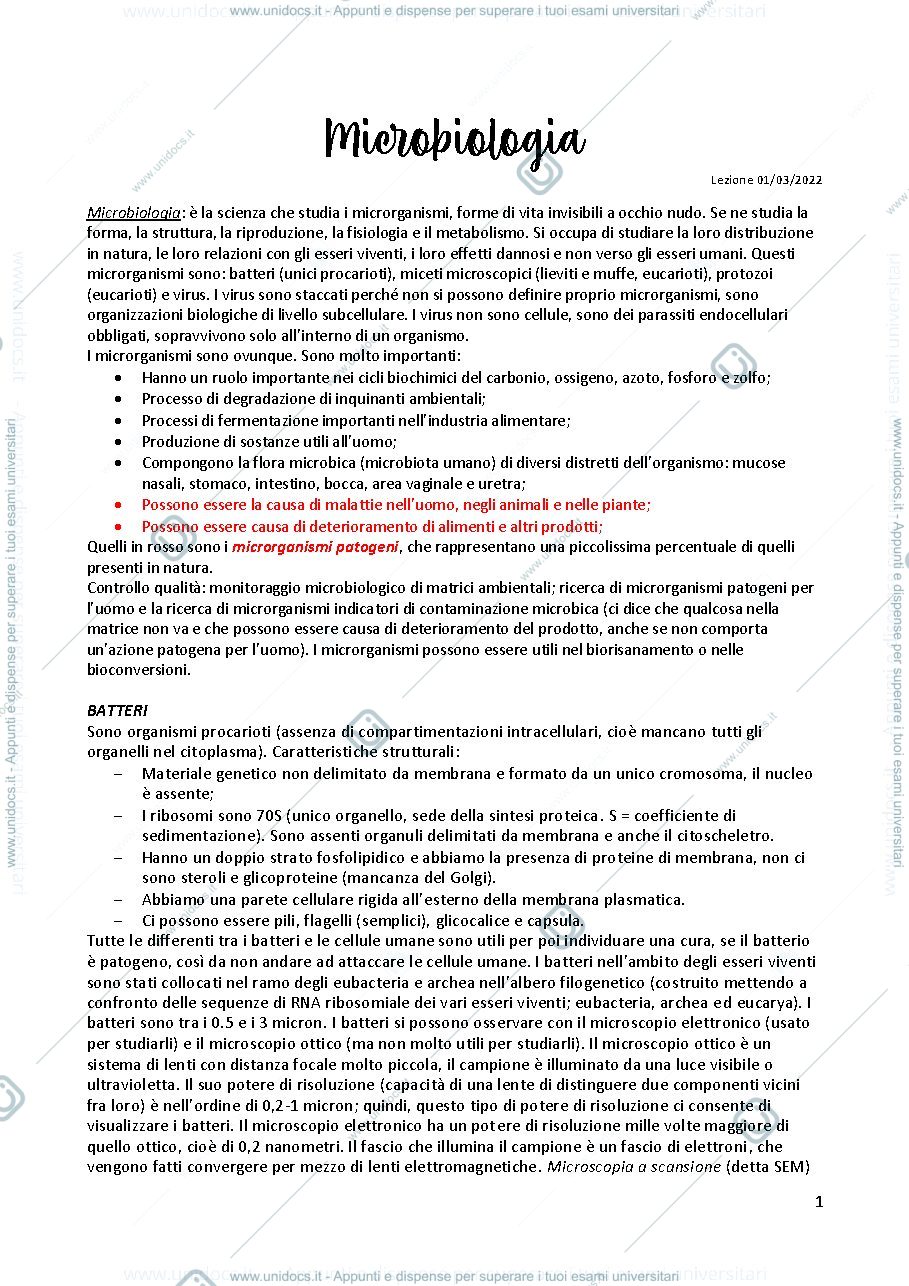 Anteprima pagina 1 — Sbobine microbiologia