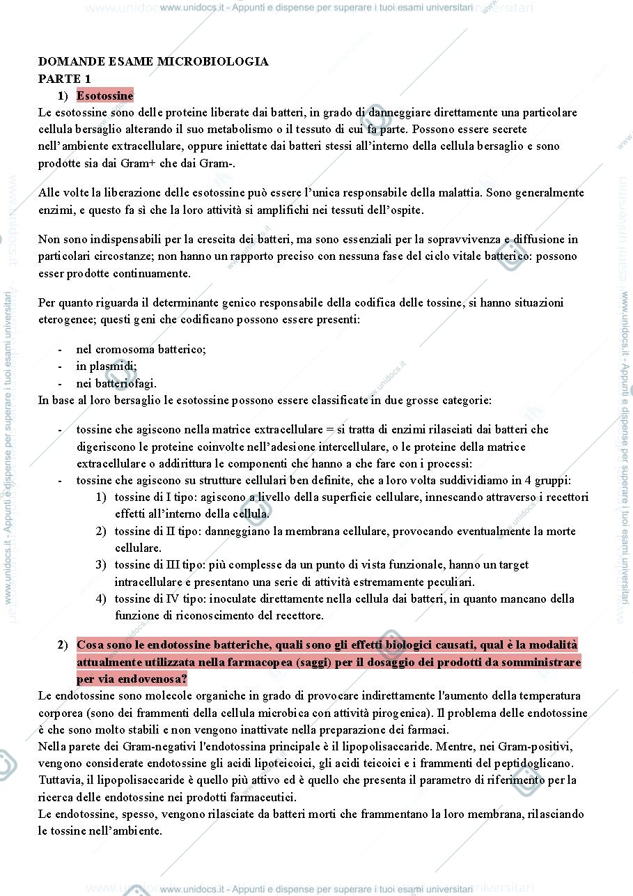 Anteprima pagina 1 — Esame microbiologia