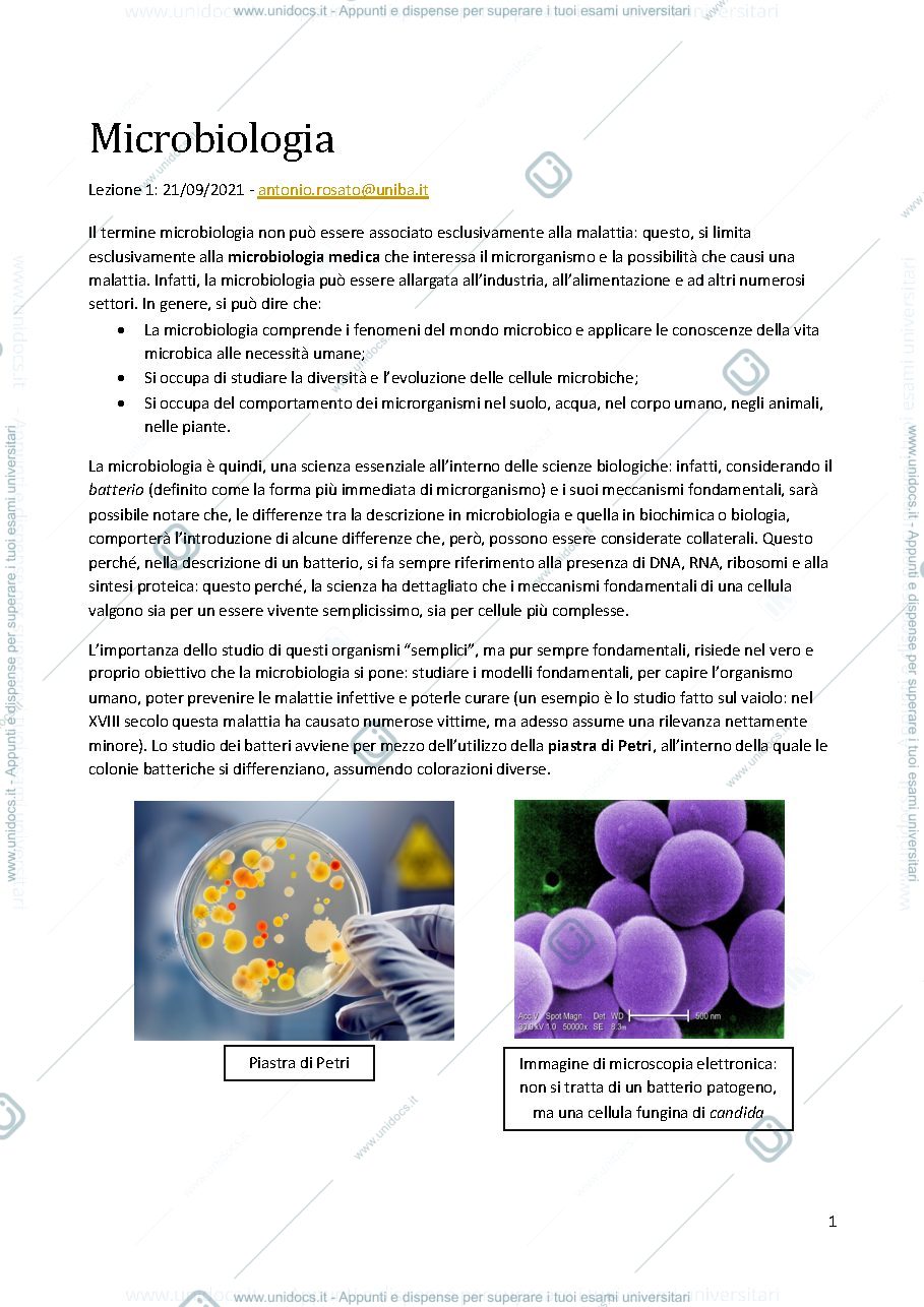 Anteprima pagina 1 — Microbiologia 