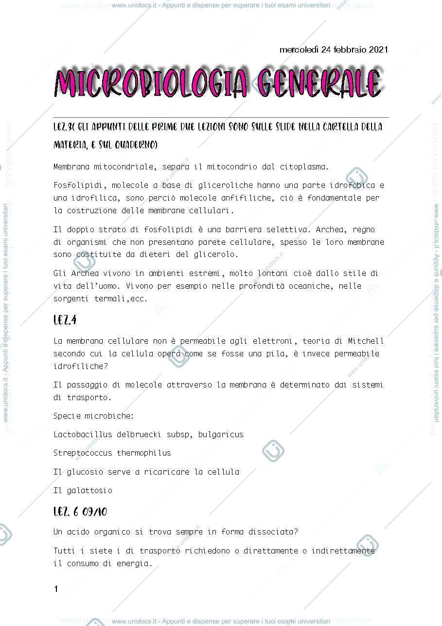 Anteprima pagina 1 — Microbiologia generale 