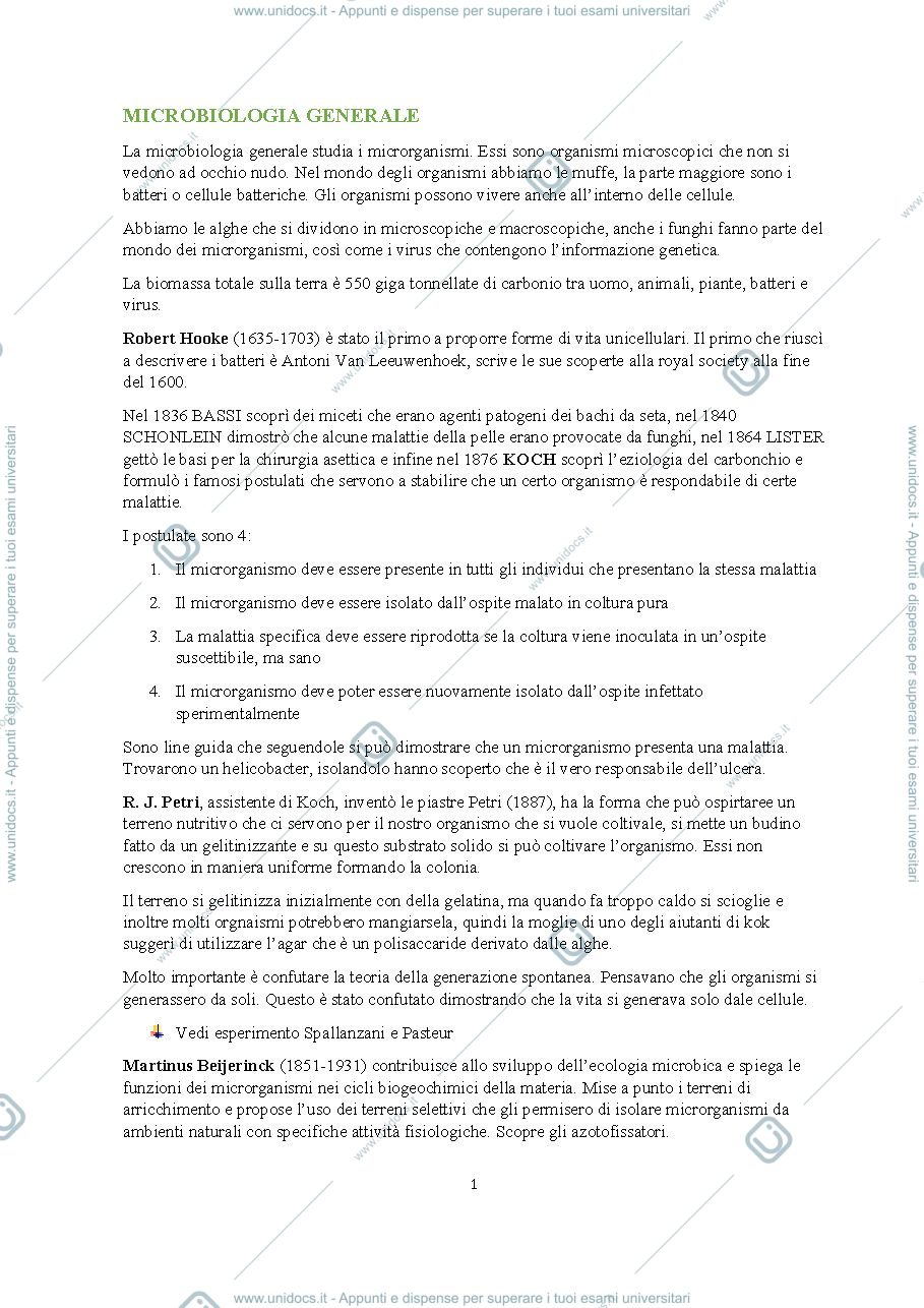 Anteprima pagina 1 — appunti di microbiologia