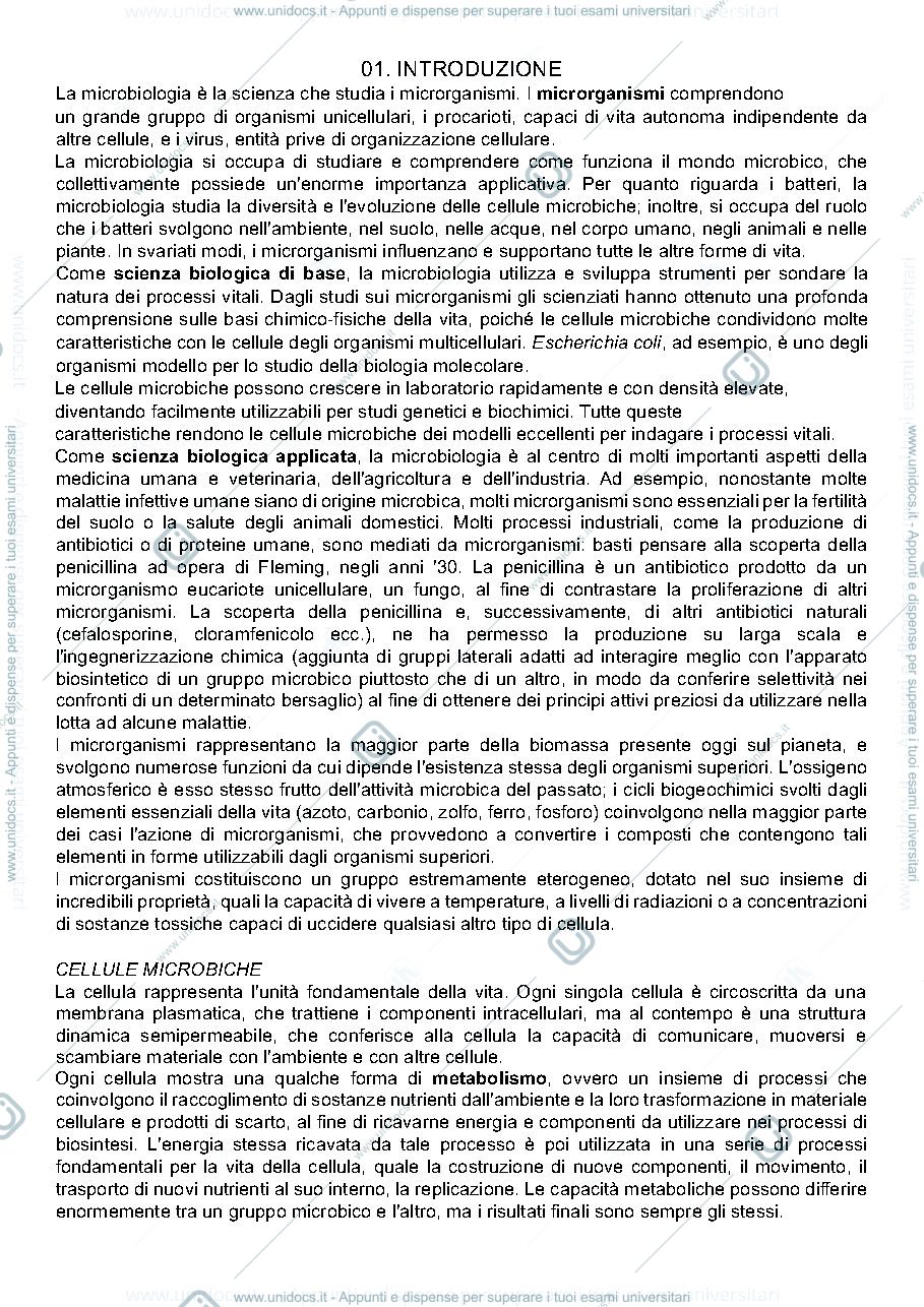 Anteprima pagina 1 — Appunti microbiologia