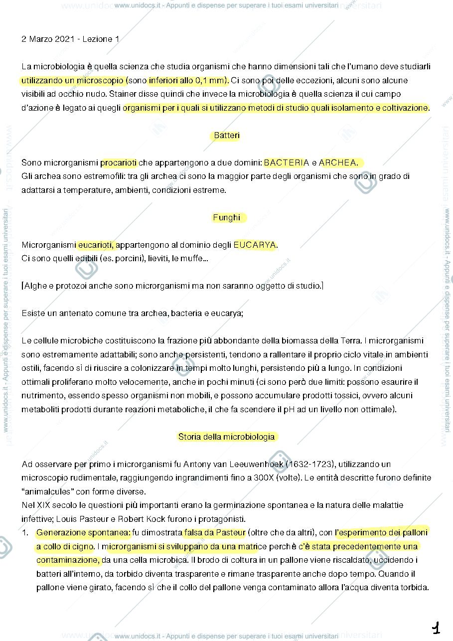 Anteprima pagina 1 — Appunti microbiologia generale