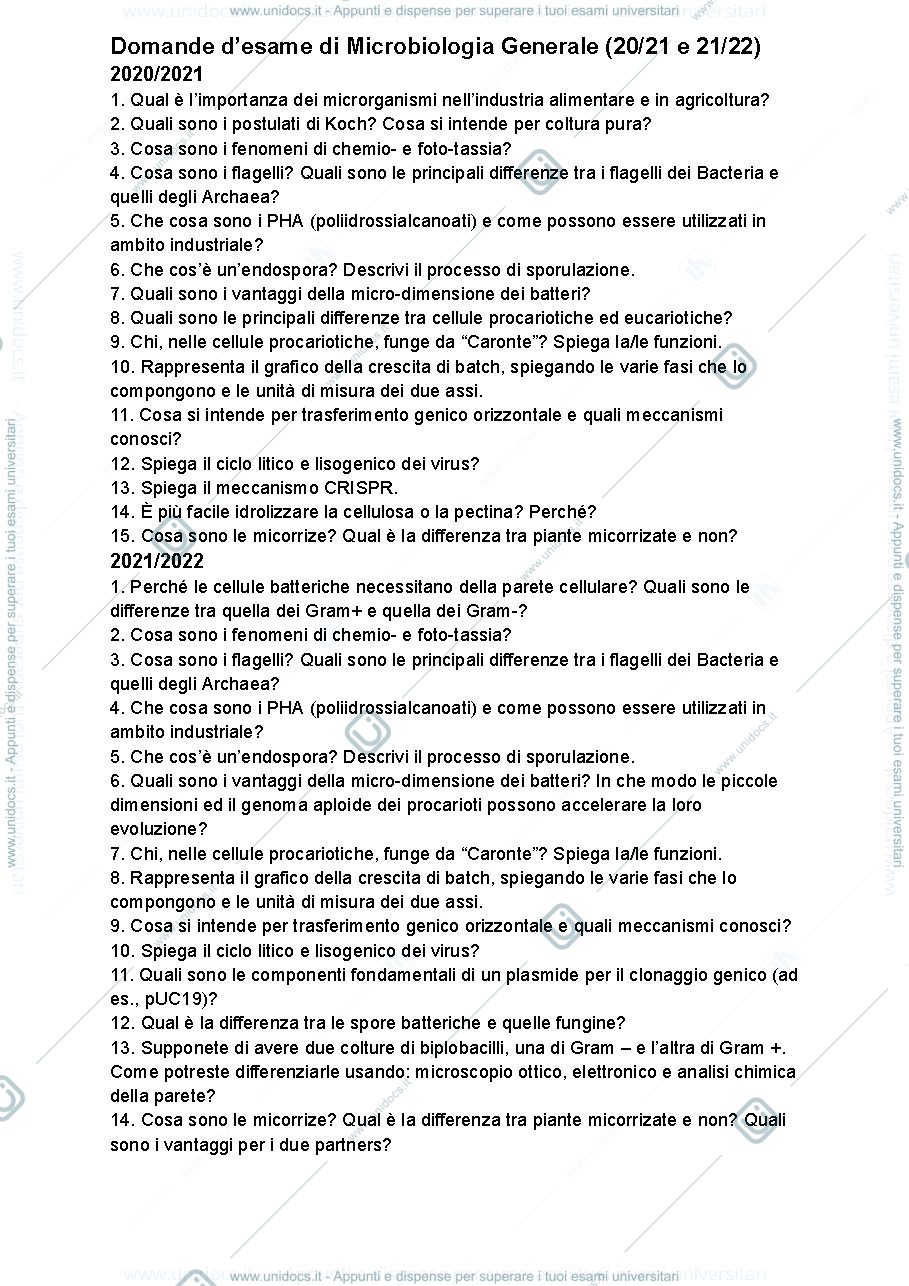 Anteprima pagina 1 — Domande d'esame 20/21 e 21/22
