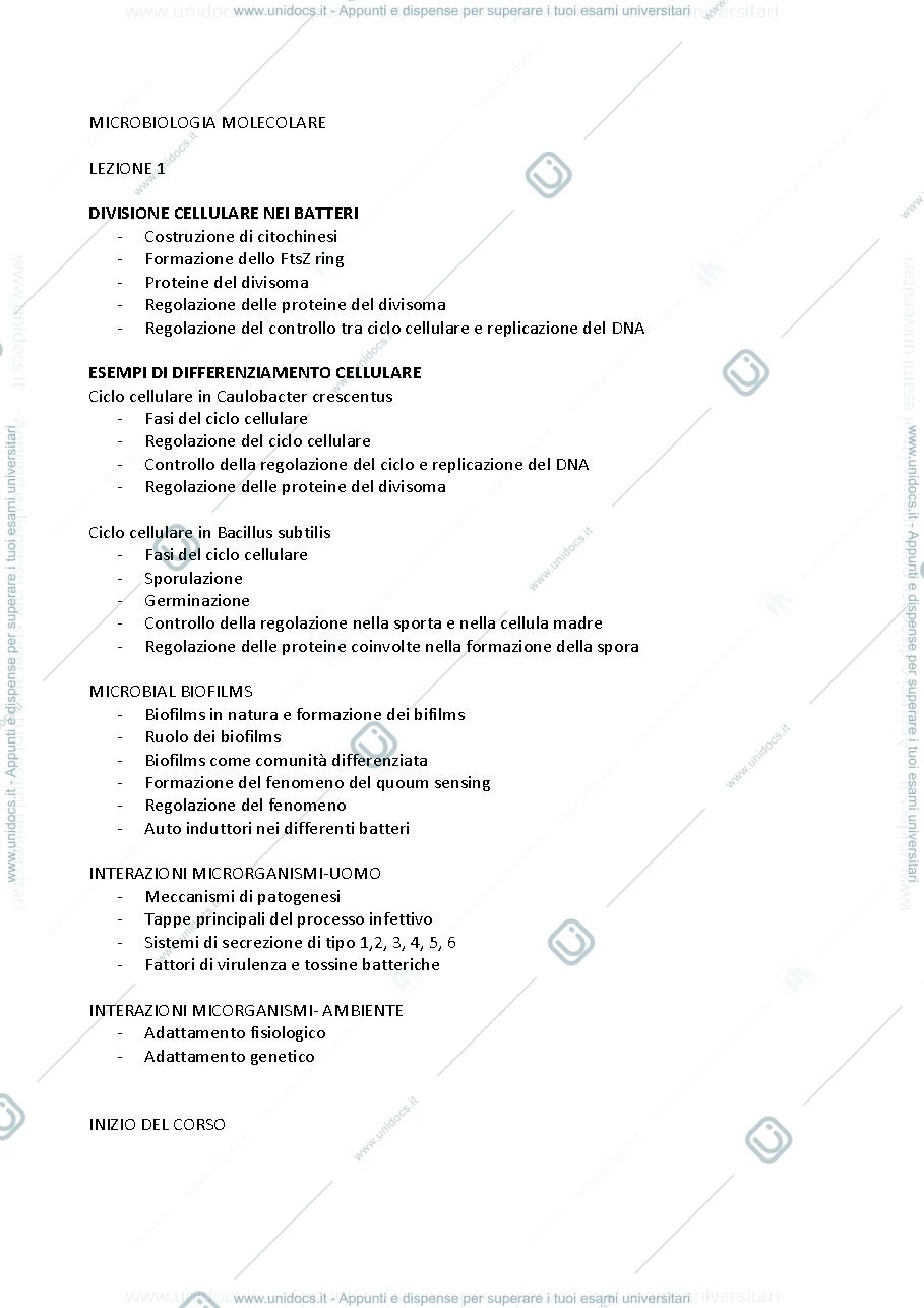 Anteprima pagina 1 — Microbiologia molecolare