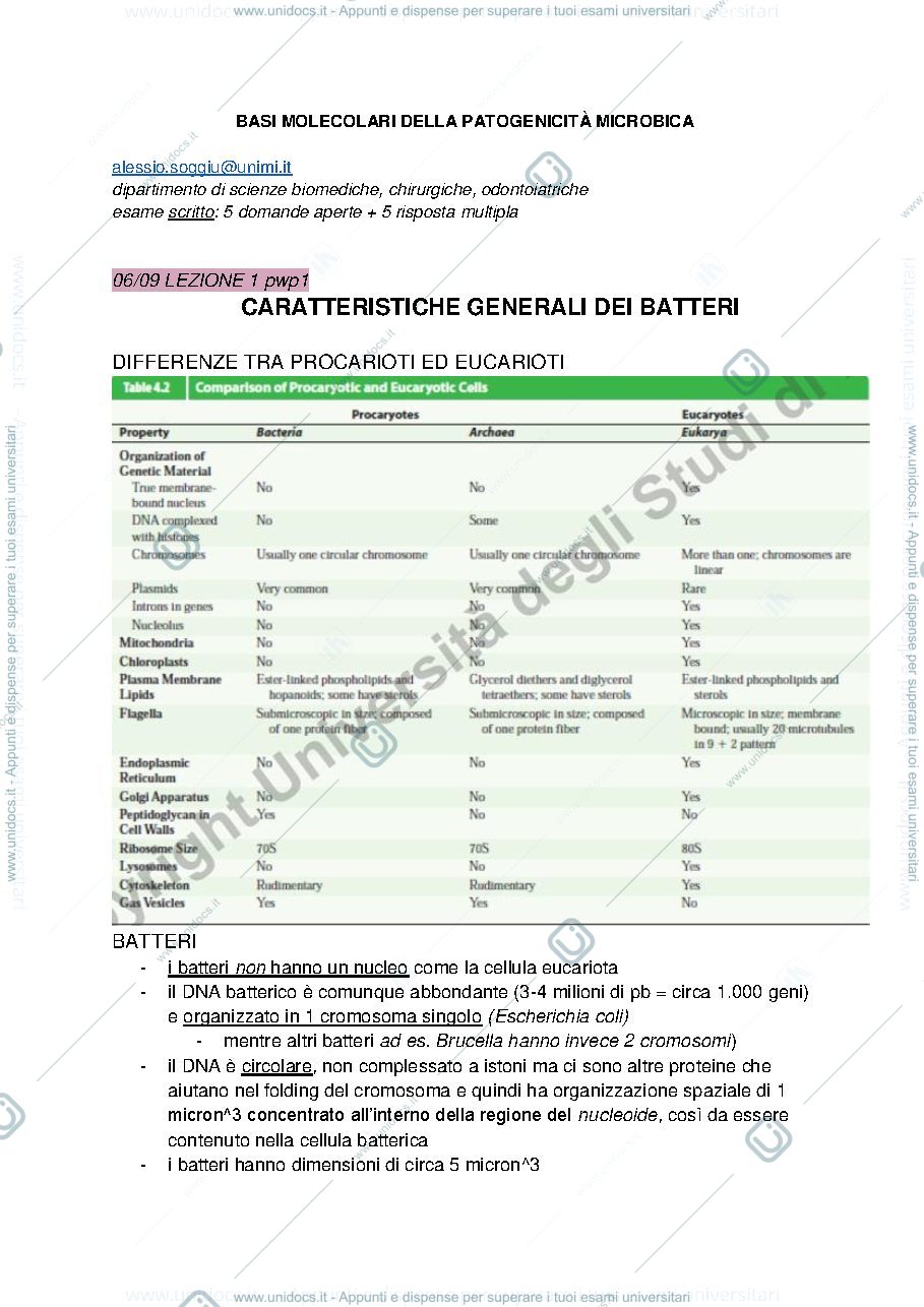 Anteprima pagina 1 — APPUNTI DI BASI MOLECOLARI DELLA PATOGENICITA' MICROBICA