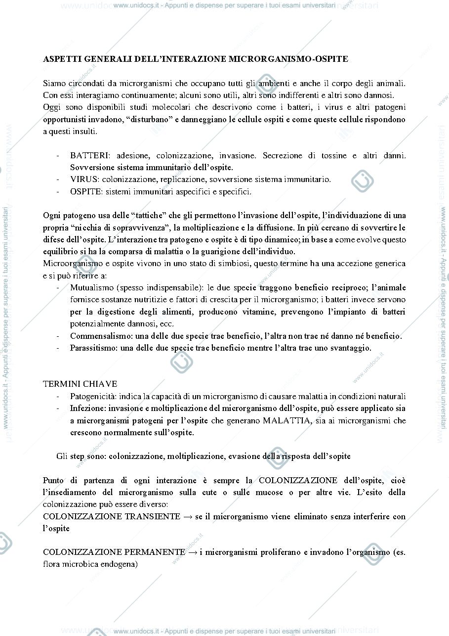 Anteprima pagina 1 — Aspetti molecolari dell'interazione microrganismo-ospite