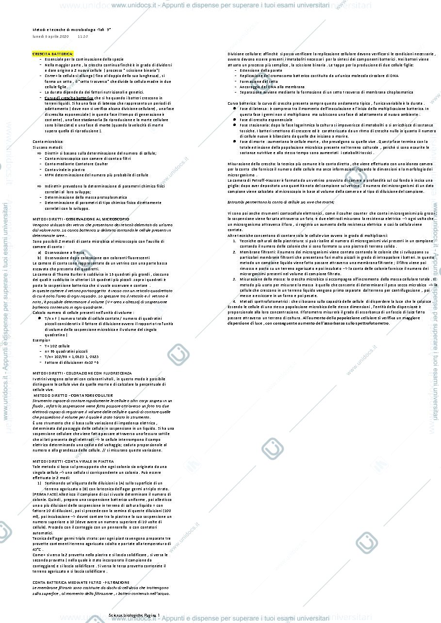 Anteprima pagina 1 — Crescita batterica