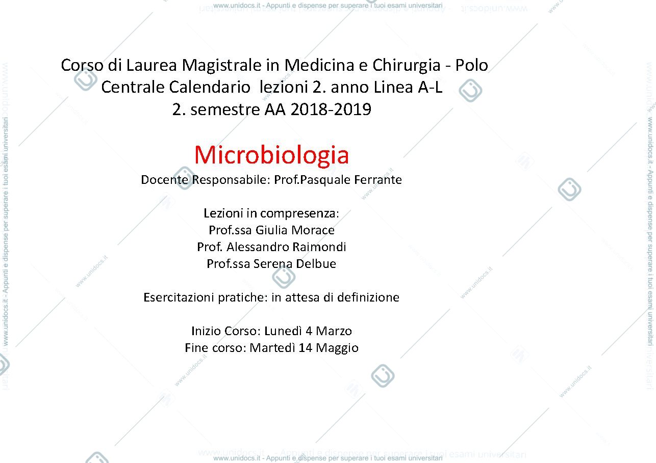 Anteprima pagina 1 — LEZIONE 0 - microbiologia