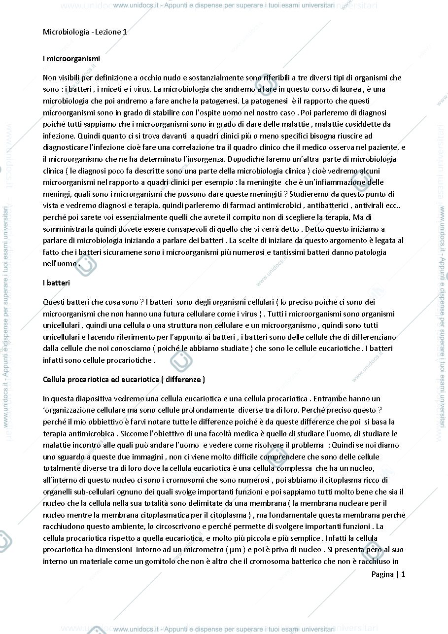 Anteprima pagina 1 — Riassunti Microbiologia