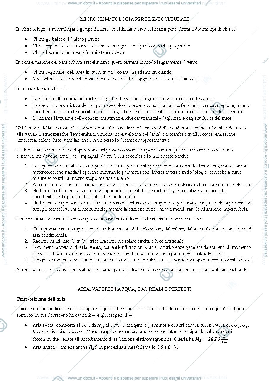 Anteprima pagina 1 — Appunti Microclimatologia per i Beni Culturali (Prof. Giudici)