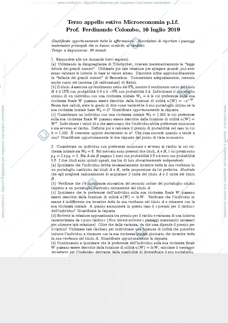 Anteprima pagina 1 — Terzo Appello Estivo 16-07-2019