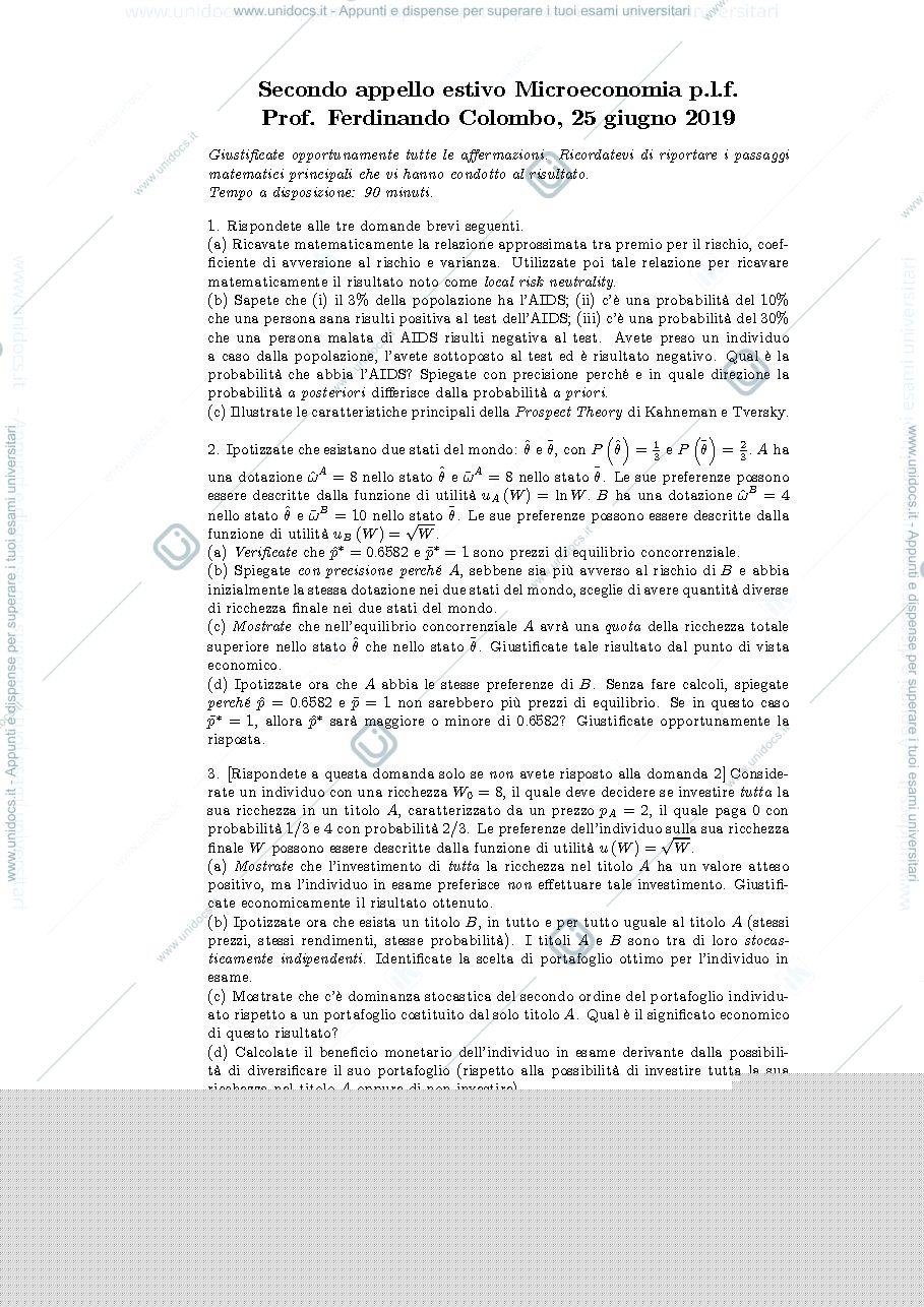 Anteprima pagina 1 — Secondo appello estivo 25-06-2019