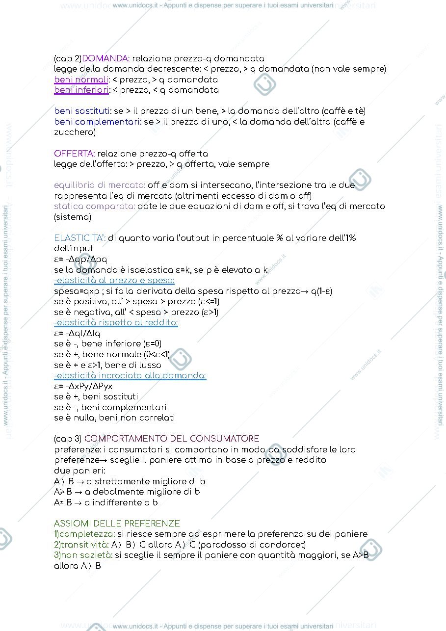 Anteprima pagina 1 — Riassunto elementi principali di microeconomia 