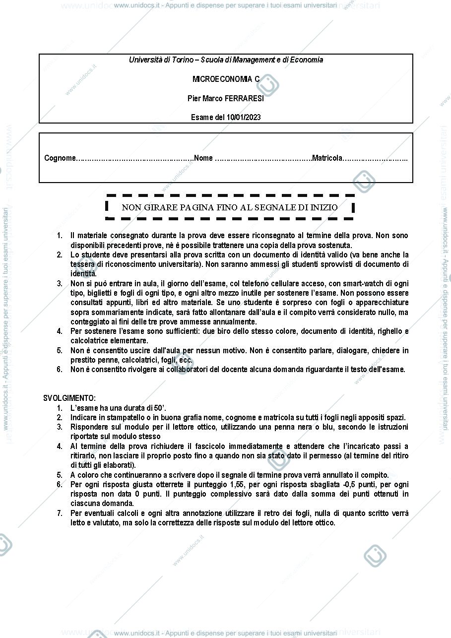 Anteprima pagina 1 — Domande d'esame
