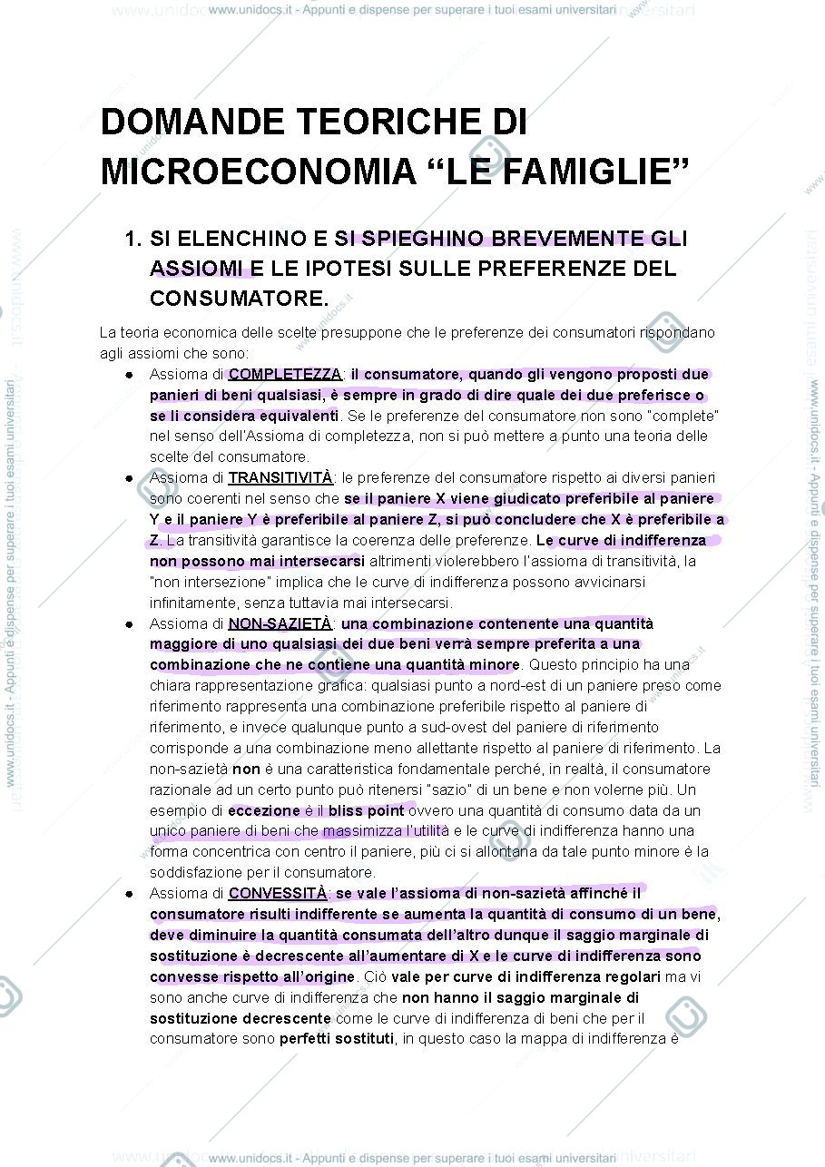 Anteprima pagina 1 — Domande microeconomia 