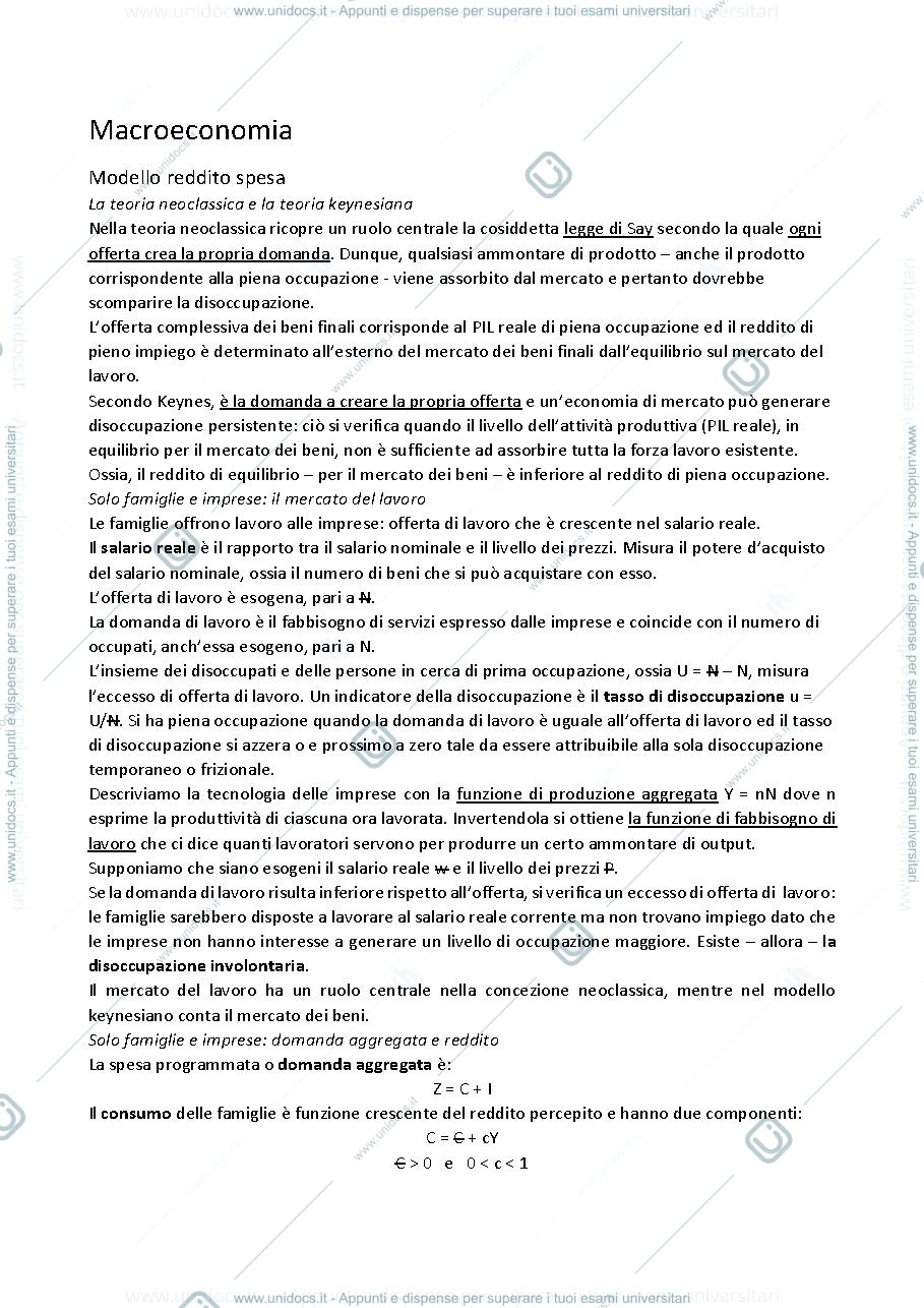 Anteprima pagina 1 — Appunti macroeconomia 