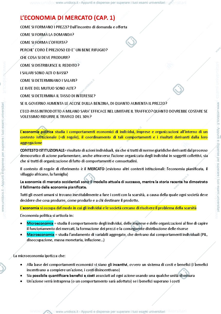 Anteprima pagina 1 — APPUNTI MICROECONOMIA COMPLETI