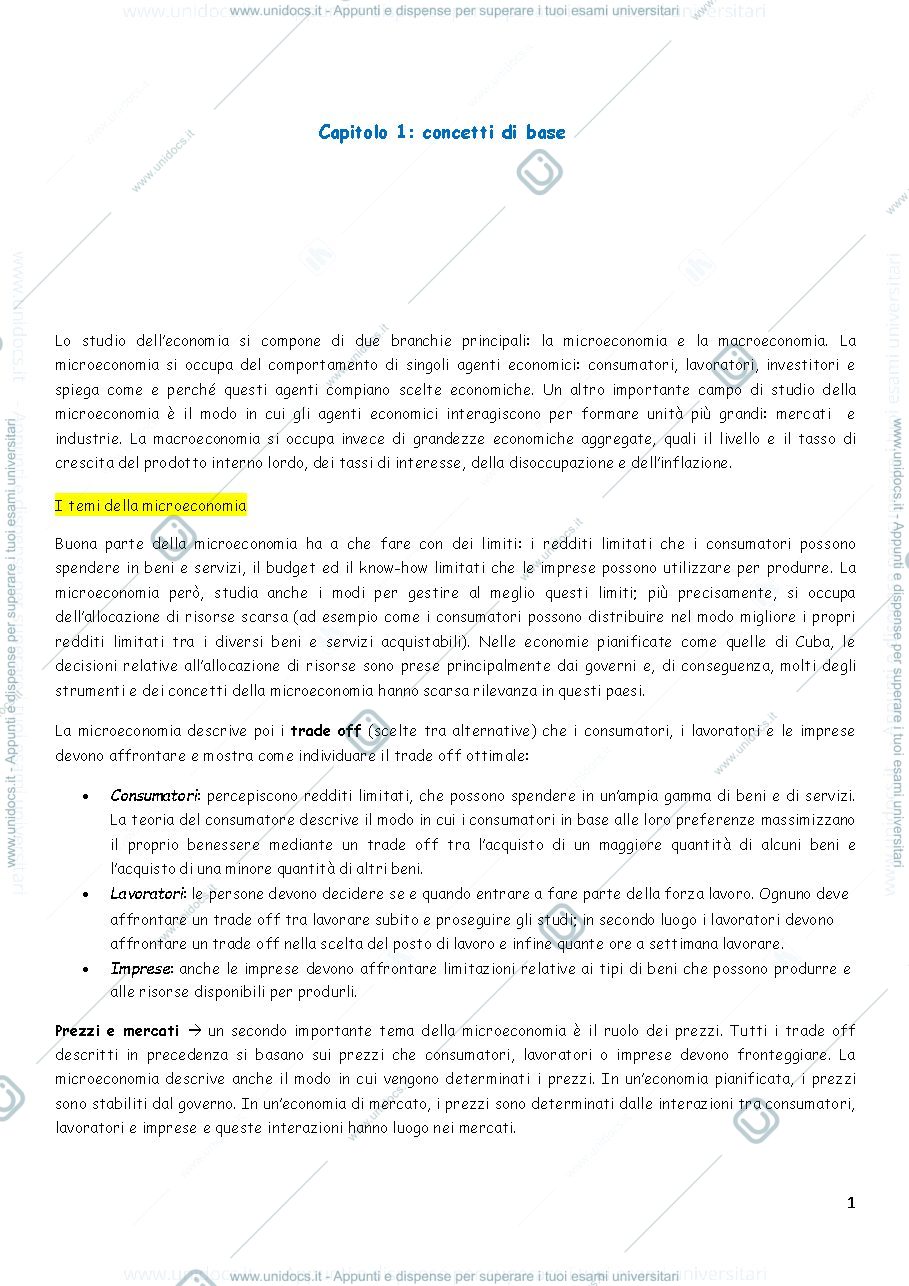Anteprima pagina 1 — Appunti microeconomia